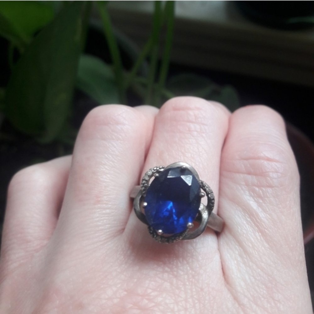 Vintage Sapphire Gothic Edwardian  Victorian Style Silver Ring Wedding Lydia